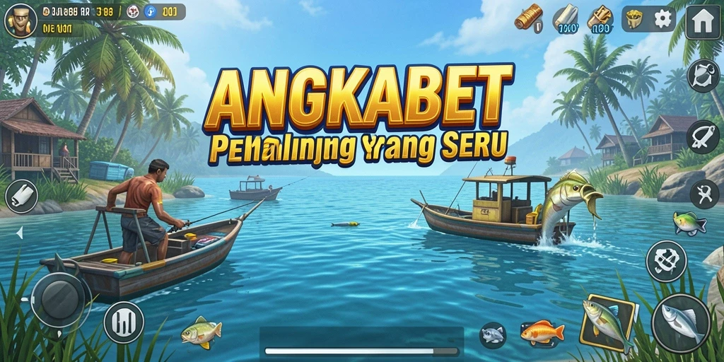 Screenshot gameplay ANGKABET yang menunjukkan aksi memancing yang seru.