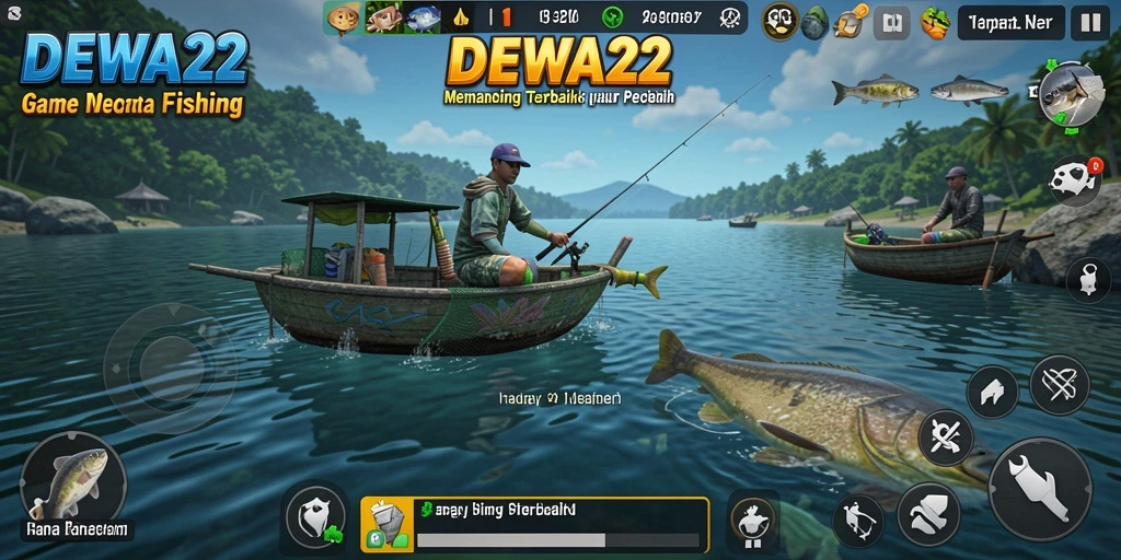 Tampilan gameplay DEWA22 yang menampilkan aksi memancing yang seru.