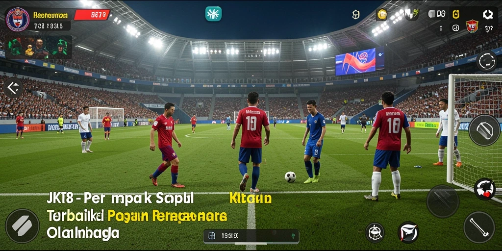 Screenshot JKT8 menampilkan aksi permainan sepak bola yang mendebarkan.