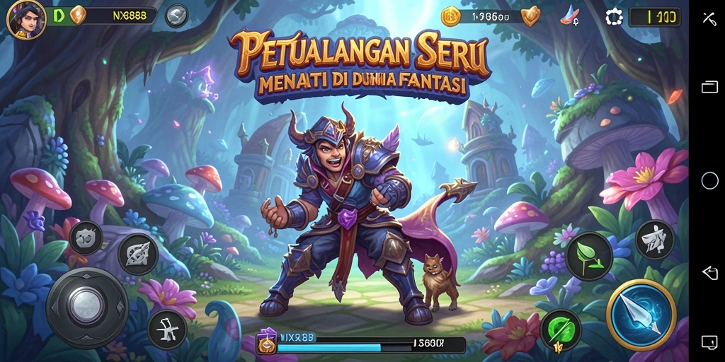 Screenshot utama NX888 menunjukkan aksi petualangan yang seru di dunia fantastis.